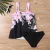 Büyük Beden Kadın Modası Seksi Yuvarlak Yaka Koyu Kiraz Çiçekleri Bikini Seti Slim Fit Plaj Mayoları İki Parça Set