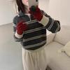 Korean-Style Striped Polo Collar Loose Thick Top for Autumn/Winter Women