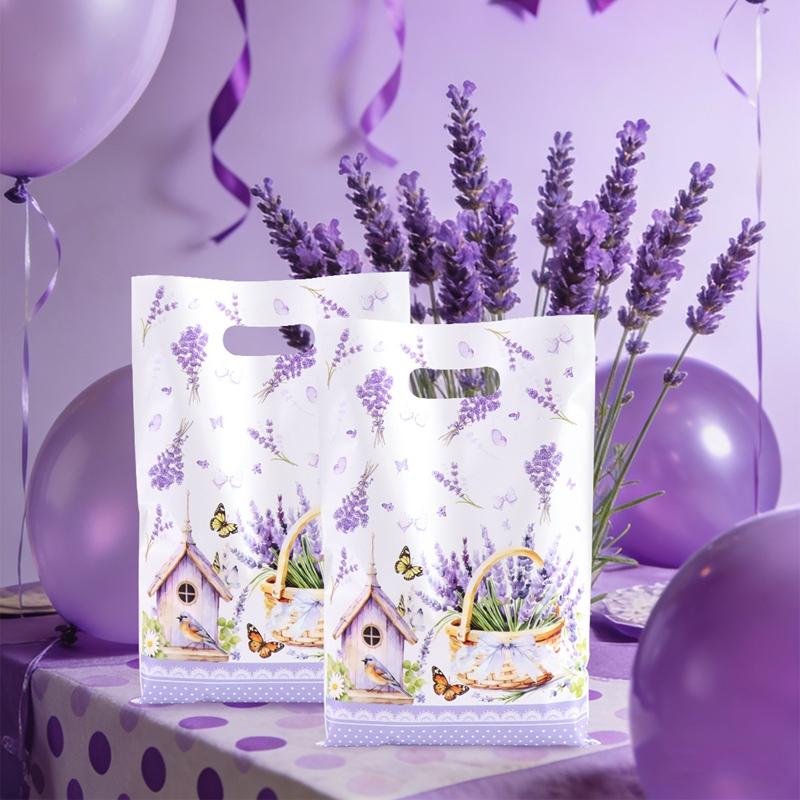 10/20/50pcs Purple Lavender Candy Gift Bags Floral Butterfly Tote Bags for Wedding Birthday Seasonal Spring Party Favor Supplies