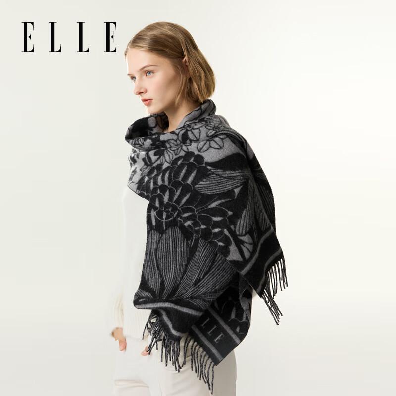 ELLE Women's 100% Merino Wool Jacquard Scarf