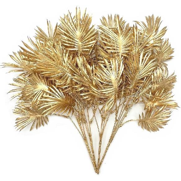 PASYOU Fake Leaves Plants for Christmas Decor, Gold Artificial Shrubs Grass Foliage Plastic Bulk Leaf Indoor Outdoor Home Garden Party Hotel Verandah