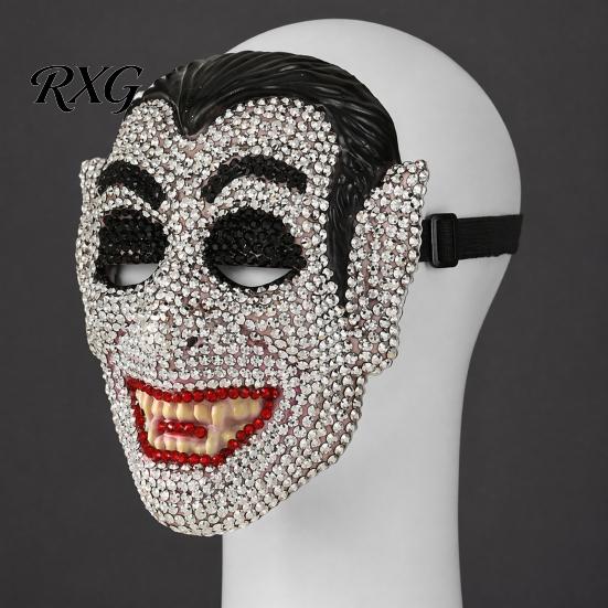 Masquerade Mask Halloween Skull Full Face Mask, Sparkly Rhinestone Undead Theme for Party, Adjustable Strap Cosplay Prop Women Men Lightweight Costume
