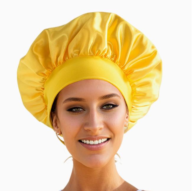 Shower Wide Brim Elastic Satin Hair Care Cap - Women's Sleep, Salon, and Shower Use