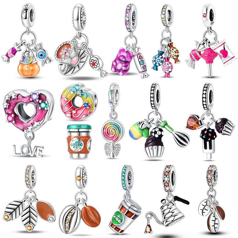925 Sterling Silver Pumpkin Candy Chocolate Coffee Cup Strawberry Cake Charms Beads Fit 4MM hole diameter Bracelets DIY Jewelry