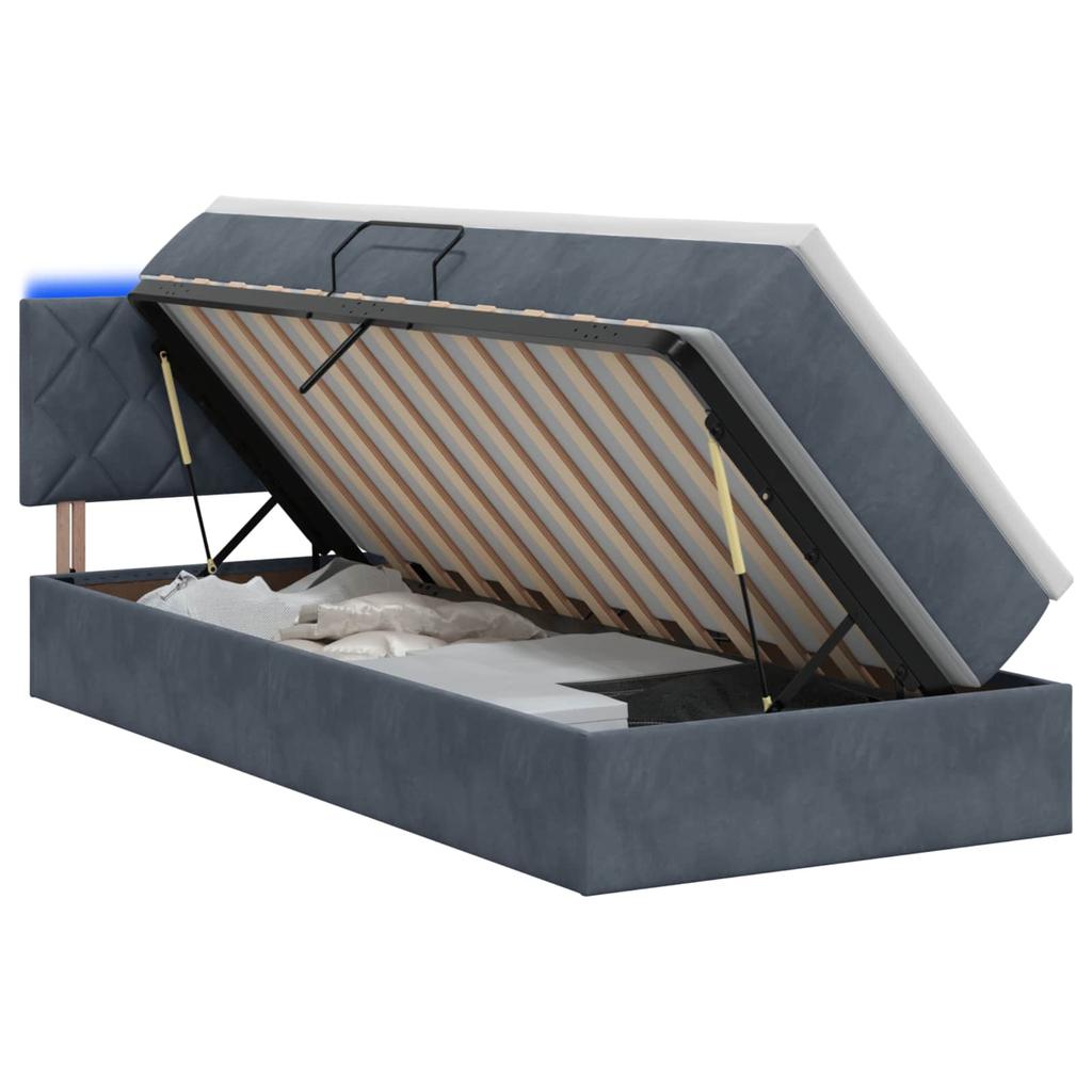 LED Storage Bed with Mattress Dark Grey 90 x 200 cm Velvet