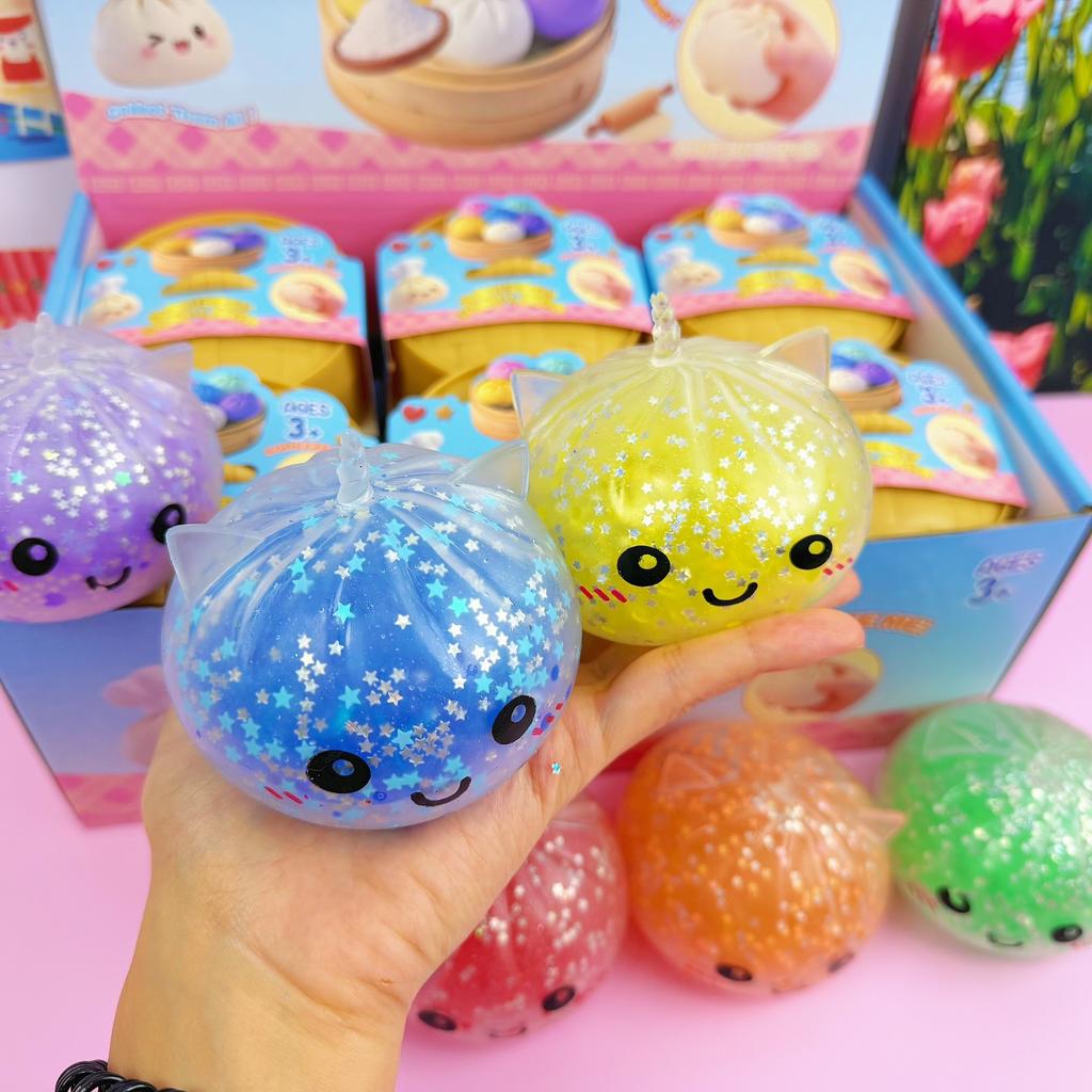 Einhorn Edition Regenbogen Perlen Knödel Squishy Knetspielzeug Bunt Perlengefülltes Knet-Stressabbau-Spielzeug mit Bambus-Dampfkorb-Hülle