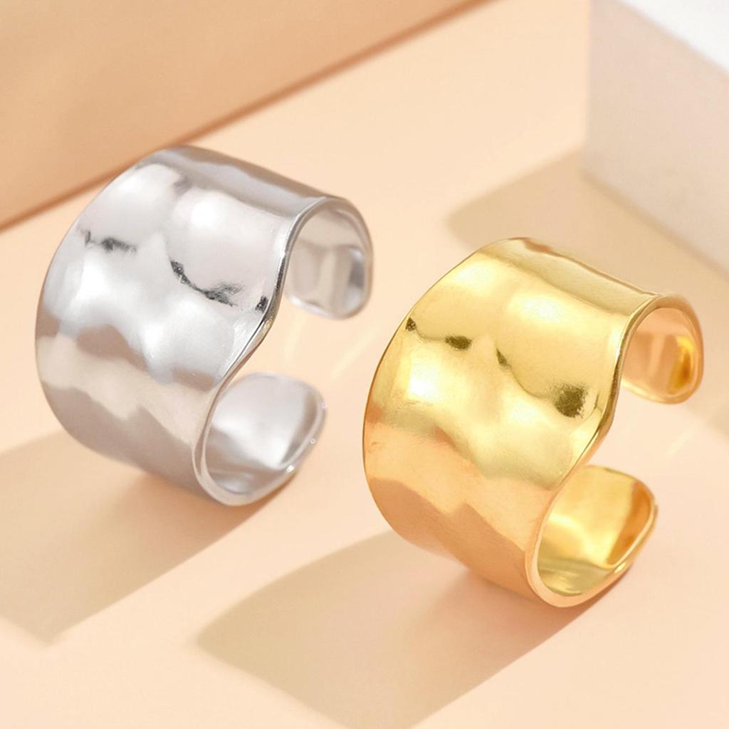Stainless Steel Baroque Hammered Adjustable Open Ring