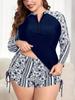 2025 Long Sleeve Patchwork Plus Size Tankini Women Push Up Big 2 Piece Swimsuit High Waist Beach Large Bathing Suit