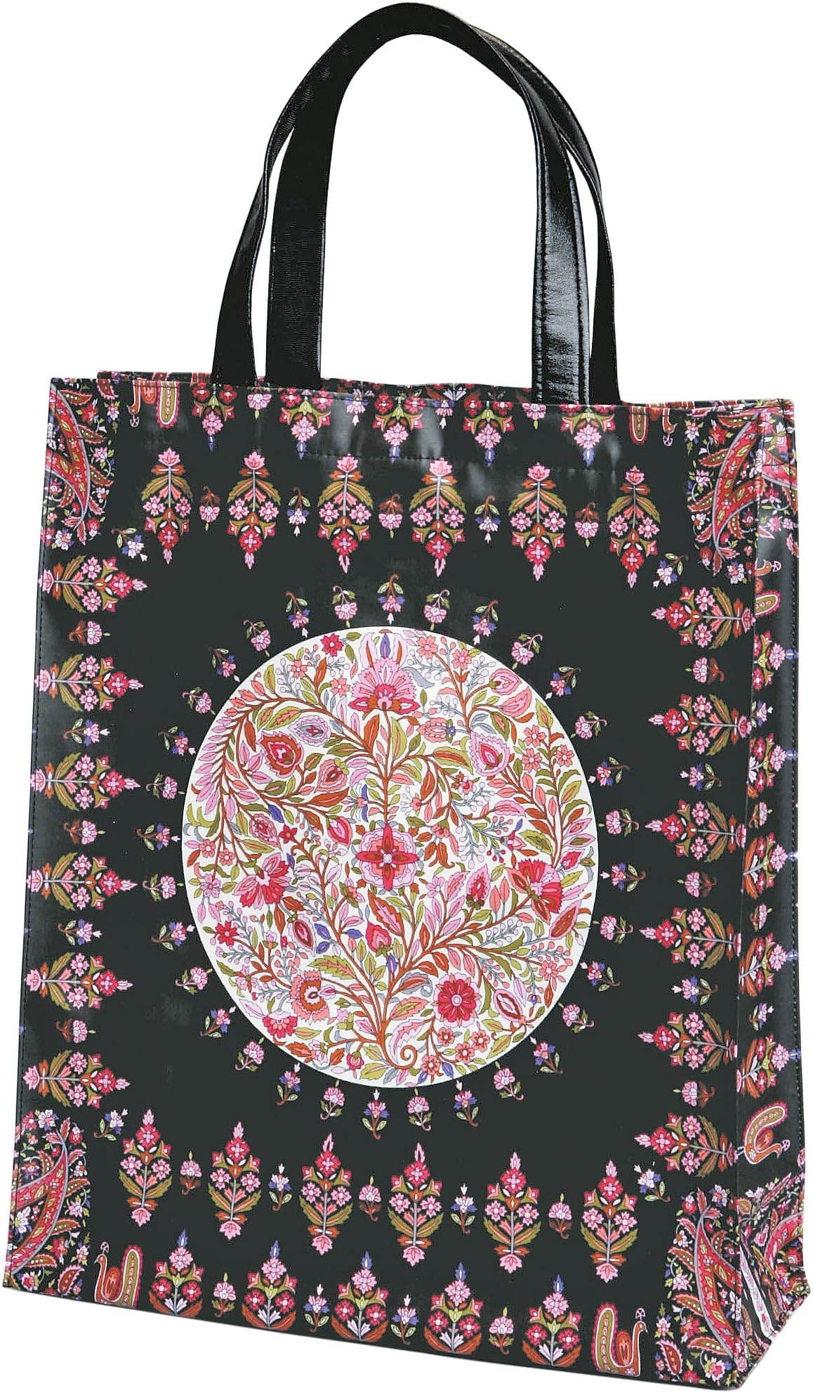 

Yamamoto Jin Shoten Large Leather Hand Tote Bag, Katiyawar, Pink/Black [5470-45-P/A], Made in Japan, Japanese Pattern, Inbound Souvenir