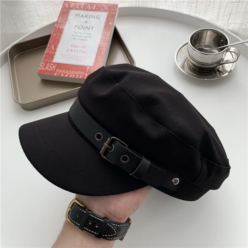 Panama Women's Leather Buckle Belle Duck Tongue Hat Solid Navy Fashion Outdoor Sun Protection Cap H67