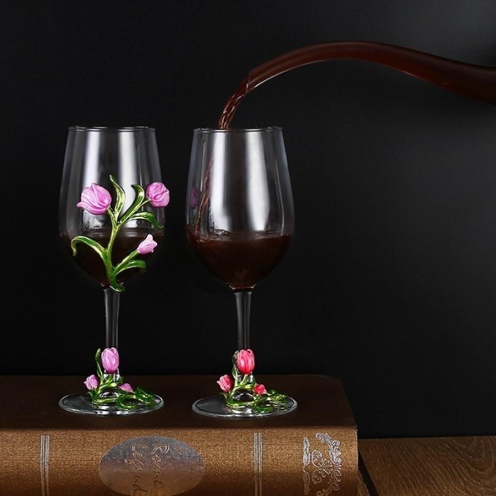 Transparent Clear Stemmed Cup 350ML Glass Goblet Decorative Tulip Flower Wine Glass Table Decor