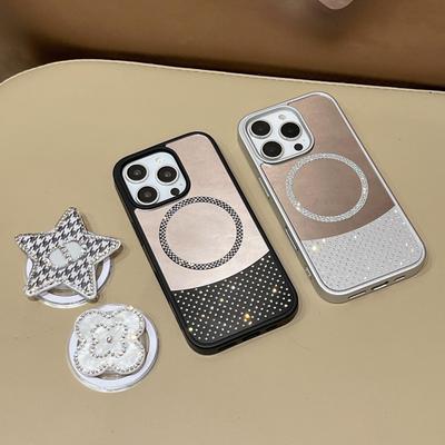 Magnetischer Strass-Linsenständer & Spiegelhülle für iPhone 16 Pro Max / Apple 15.
