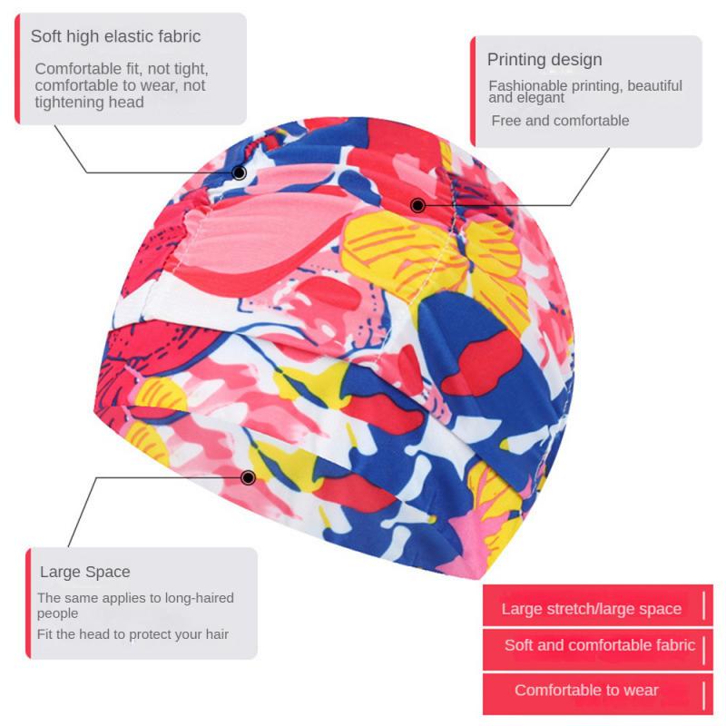 Shower Elastic Nylon Turban Flowers Printed Swimming Pool Bathing Hat Long Hair Waterproof Hats for Men Women