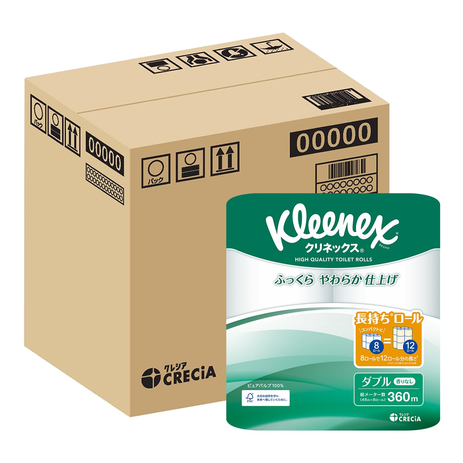 

Туалетная бумага Kleenex 45 м x 8 рулонов двойная x 4 шт. [Половина упаковки] долговечная