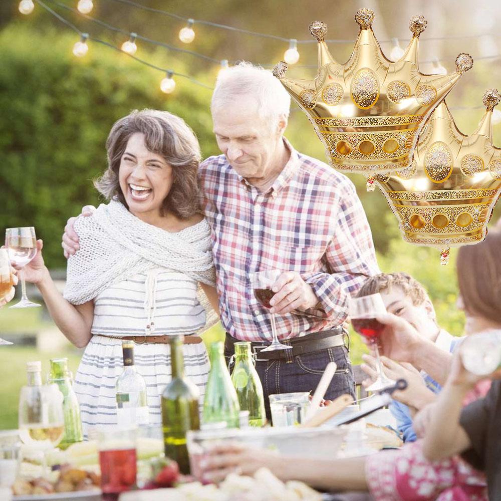 3-pack Kronballonger Set Guld Färg Folie Kronform Ballonger Dekoration Folieballonger, Jubileumsballonger Prinsessfödelsedag