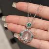 New In Chinese Style Natural Ice Chalcedony Round Green Necklace   Vintage Flower Pendant Collar Chain Wedding Jewelry