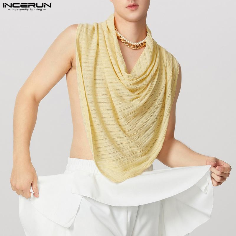 

INCERUN Men Swing Collar Sleeveless Hollow Irregular Texture Tank Tops L жёлтый
