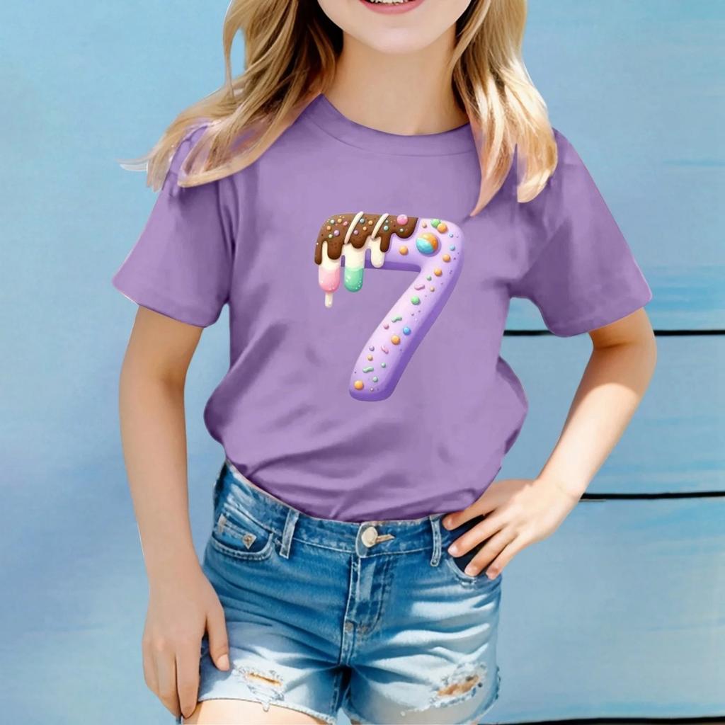 Nuova T-shirt per Bambini con Stampa del Numero 67 Abbigliamento per Bambine T-shirt Girocollo Casual Comoda Manica Corta Abbigliamento