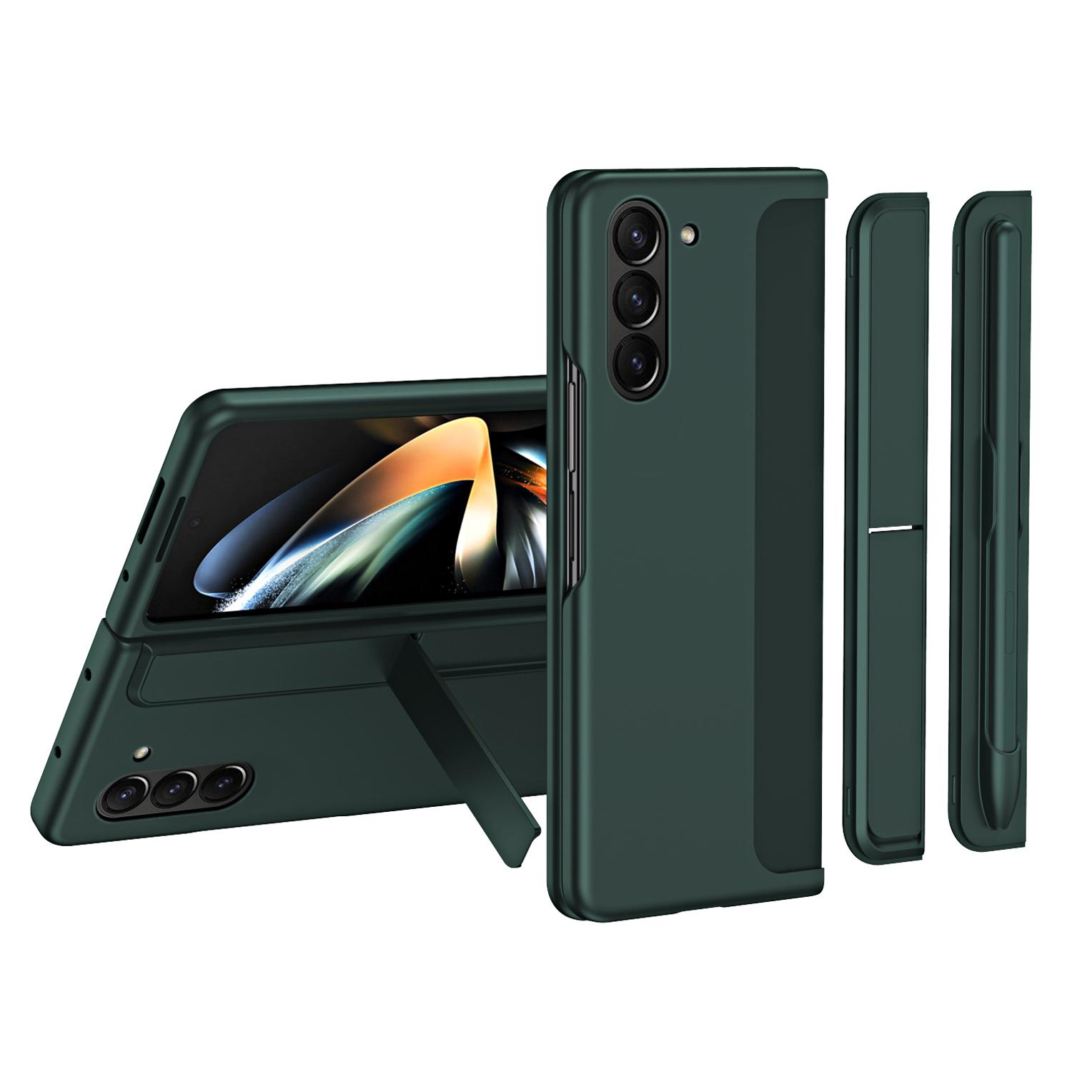 

Для Samsung Galaxy Z Fold5 5G Прорезиненный чехол для телефона Подставка Жесткий ПК Чехол для телефона с ручкой и держателем для ручки Green