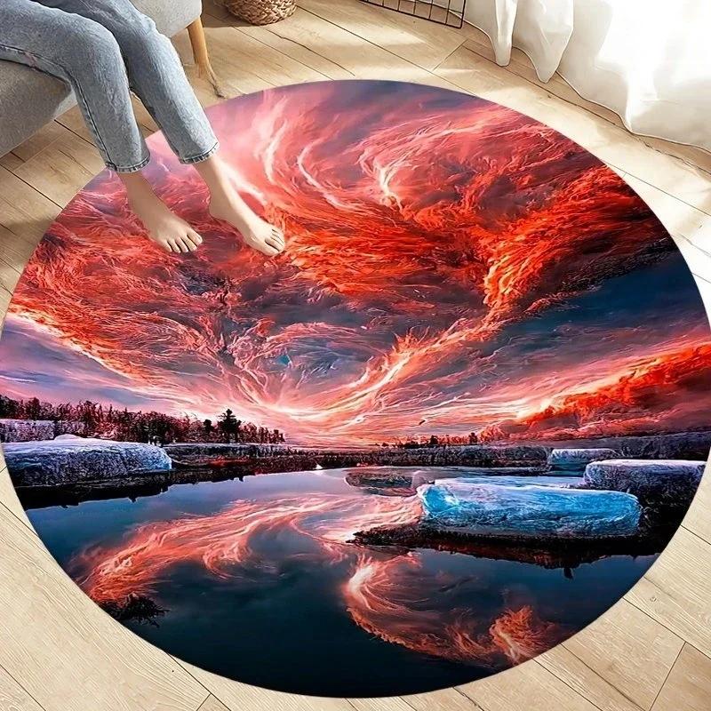 Natural Disaster Round Carpet Fantasy Tornado Cloud Print Area Rug for Living Room Kitchen Bedroom Sofa Decor Non-slip Floor Mat