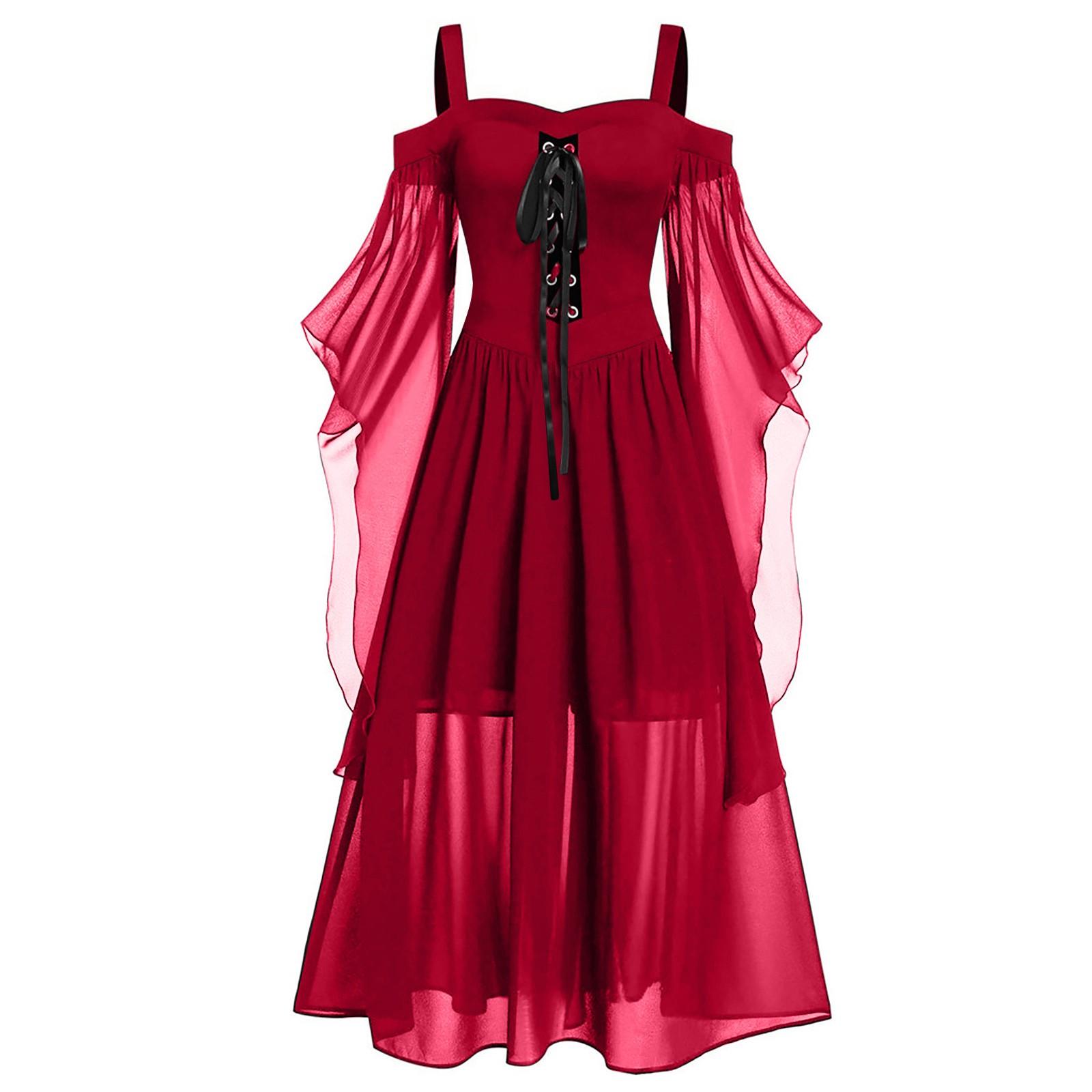 

Женское готическое платье на Хэллоуин с открытыми плечами и рукавами-бабочками больших размеров XL красный