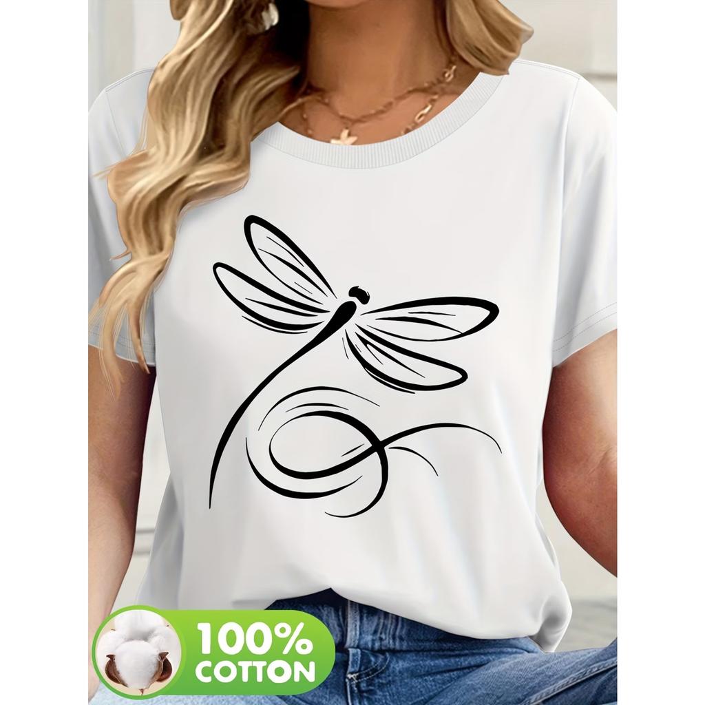 Pattern Printed Casual Round Neck Short Sleeve T-shirt Summer Women's Wear T44