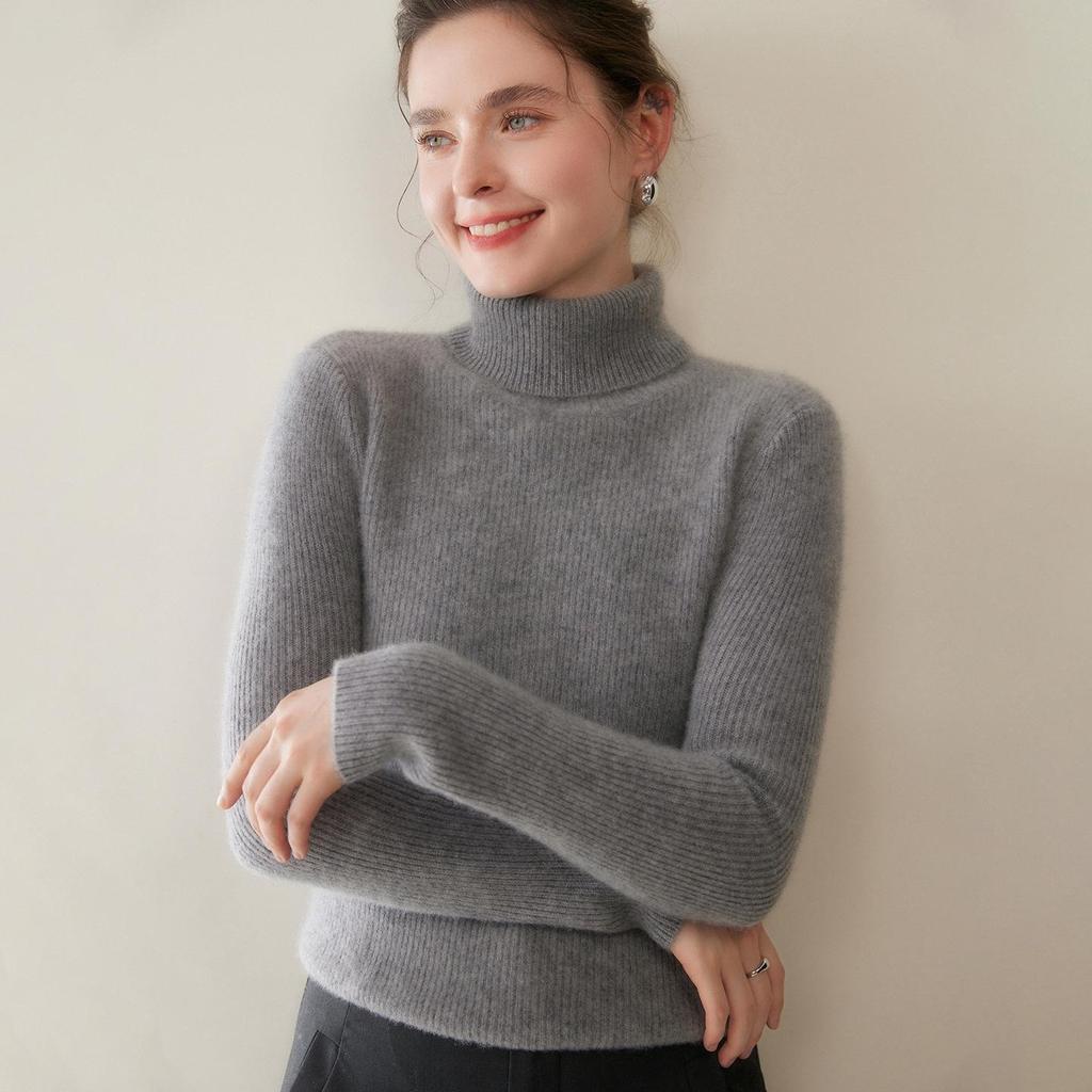 Women's Striped High-Neck Cashmere Sweater: Autumn/Winter Slimming Wool Pullover and Base Layer Knitwear