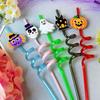 1Pcs Luminous Halloween Spiral Drinking Straws With Bats Ghost Pumpkin Witch Patterns Goodie Gifts For Kids Halloween Party