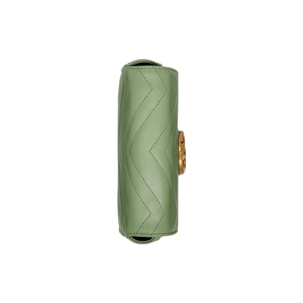 Gucci GG Marmont Chevron Quilted Mini Chain Bag, Sage Green Leather, Women's Crossbody Handbag for Daily Use 476433-DTDHT-3408