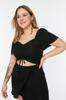 Women's Style Plus Size Black Woven Gathering and Cutout Detailed Dress