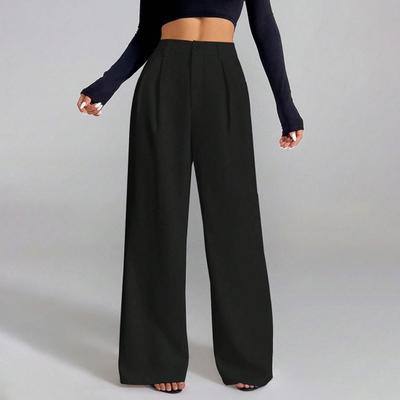 Women Pants Straight Wide-Leg High-Waisted Slimming Trousers Solid Color Loose Fit Dress Pants Workwear