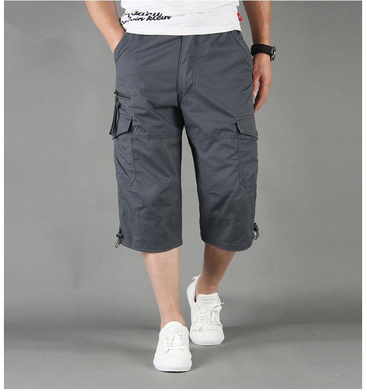 Men's Summer Cropped Trousers Overalls Loose Thin Multi Pocket Outdoor Sports Casual Shorts
