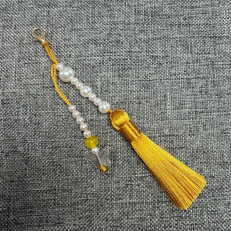 Faux Pearl Tassel Bag Charm With Retro Silver Butterfly Pendant Suitable For Handbags Backpacks Keys Hanfu Decoration
