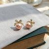 Exquisite Small Bow-knot Pearl Earrings Sparkling Rhinestone Light Luxury Earrings  Birthday Gifts