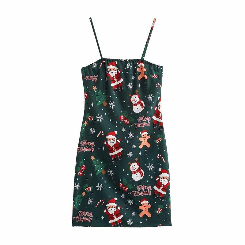 

Kaslead New Arrival Women s Clothing Fashion Style Fashion Christmas New Arrival Multicolor Print Dress Green Christmas L