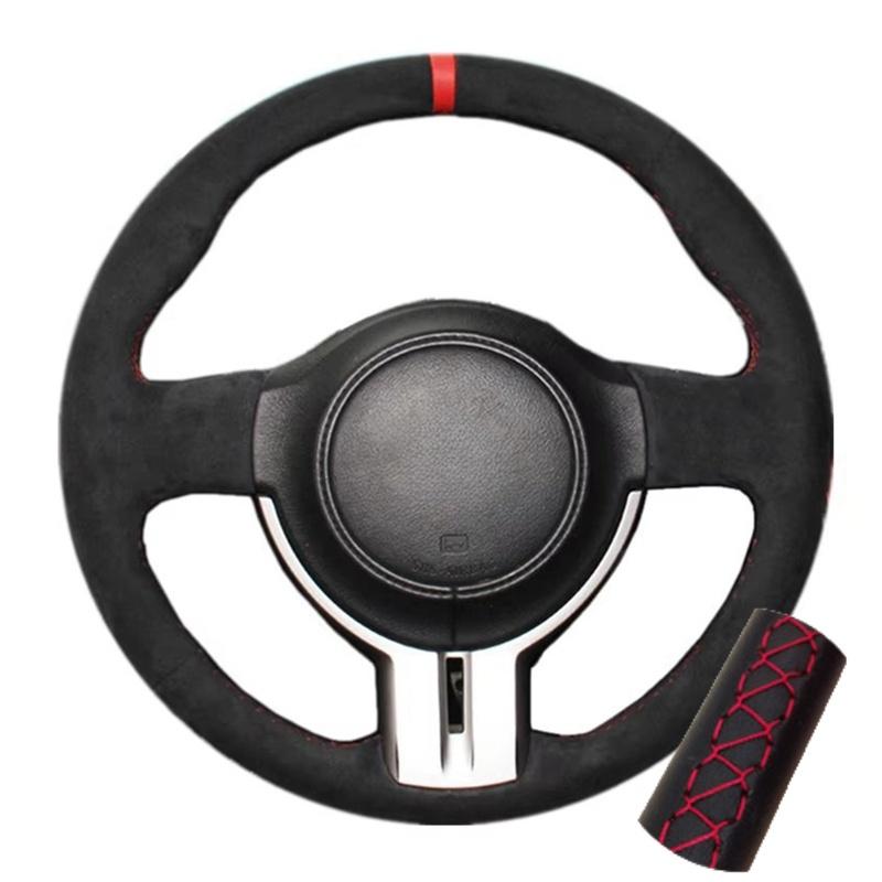 

Original Steering Wheel Braid Wrap For Toyota 86 Subaru BRZ Black Suede Leather DIY Hand-stitched Car Steering Wheel Cover Red Thread