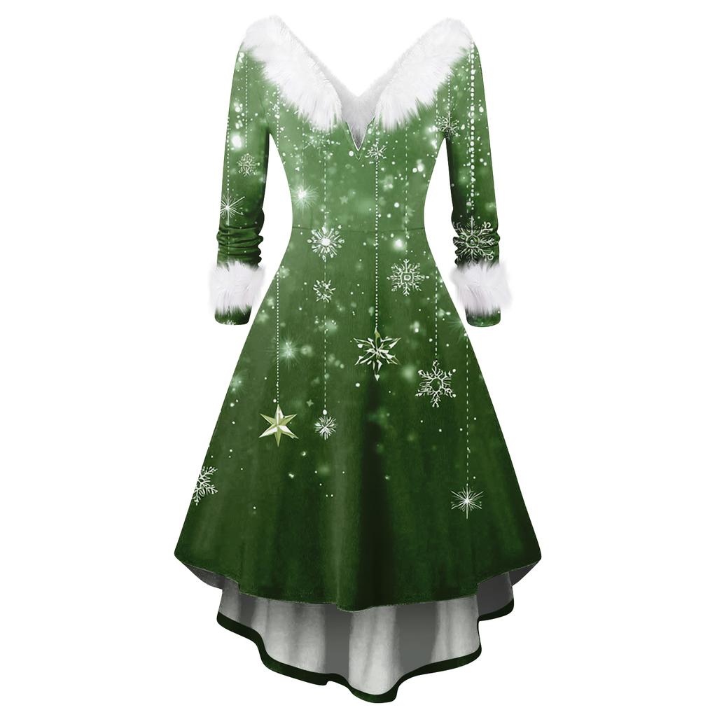 Women's Fashionable Casual Fitted Christmas Print Party Long-Sleeved Dress