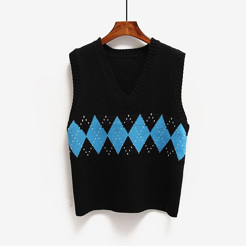 Skarvad tröja väst Dam V-ringad Casual Vintage Pullover Stickad tröja Mjuk Lös ärmlös topp