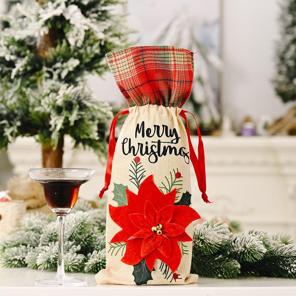 

Nordic Christmas Creative Red Flower Burlap Wine Bag For Holiday Celebration Gifts Red Flower Bag