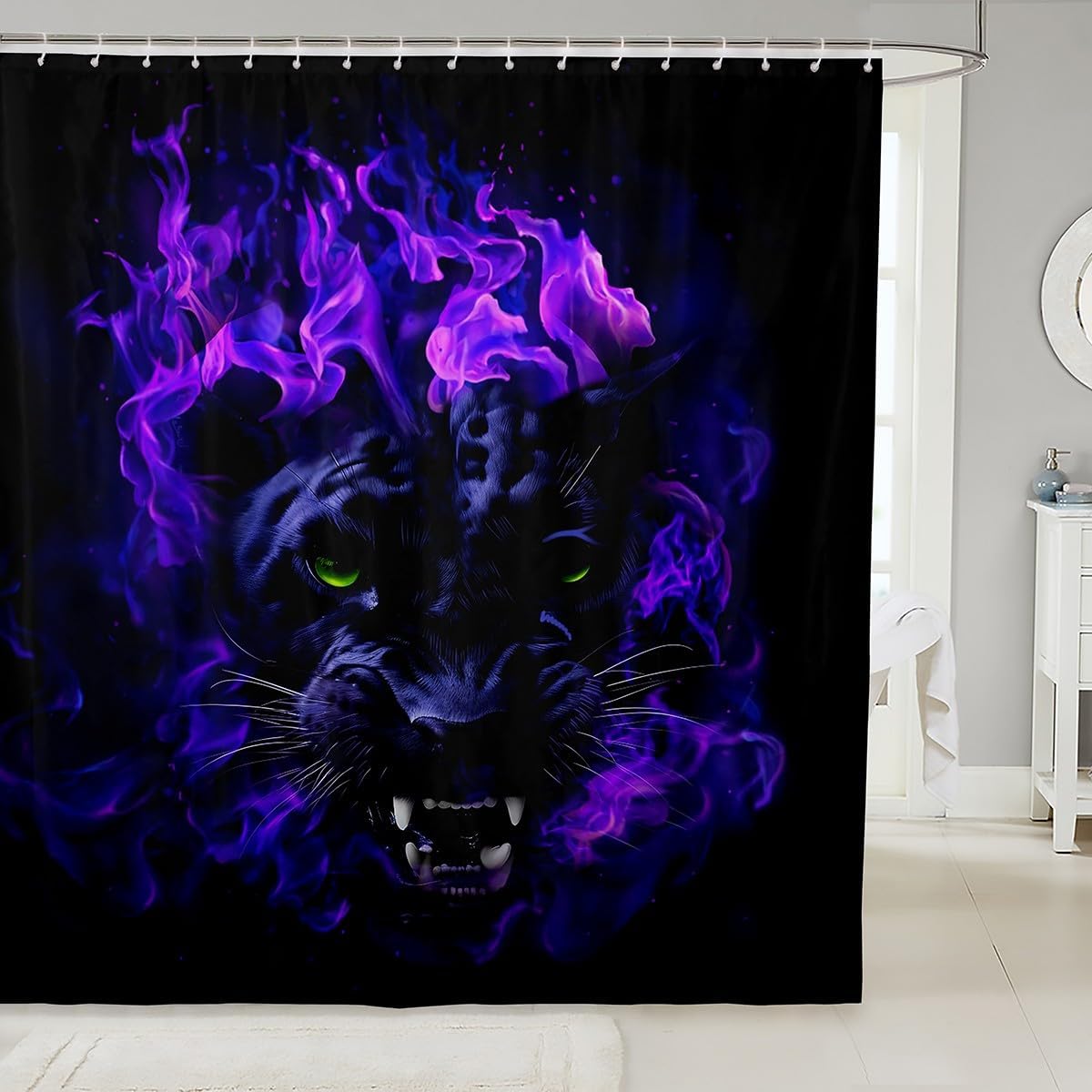 

Leopard Black Panther Shower Curtain Kids Safari Jungle Animal Pattern Artistic Wild Nature Bathroom Decor With Hooks W60H190(CM)-1 Pcs