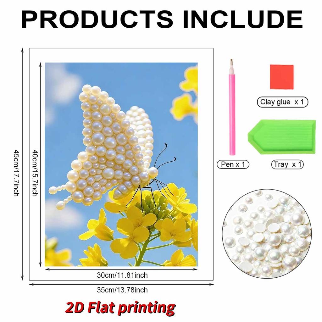 DIY Pearl Painting Set Butterflies and Flowers Pattern Home Decoration Handmade Sticky Diamond Creative Canvas Pearl Art Painting Crafts Perfect Gift