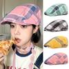 Cotton Lattice Sun Hat Dopamine Style Flat Peaked Cap Elegant Plaid Beret Hat  Travel