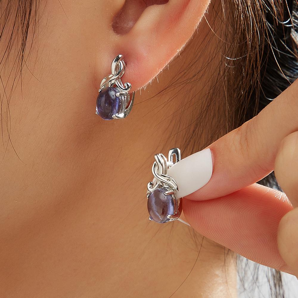 925 Sterling Silver Tree Leaves Design Earrings Natural Iolite oval6*8mm gemstones Exquisite fine jewelry for party banquet wear