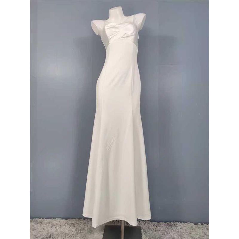 Export Single Lu's Sling Square Collar Smooth Fabric Elegance Beautiful Chest Wrap Temperament Banquet Socialite Adult Lady like Woman Dress