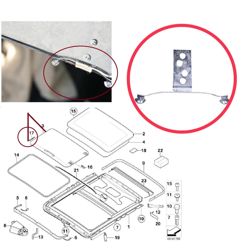 BSR6 Cortinilla Deslizante para Techo Solar Clip Lateral Derecho Resorte Soporte Metálico para BMW Serie 3 E46 1997-2006 54138246025