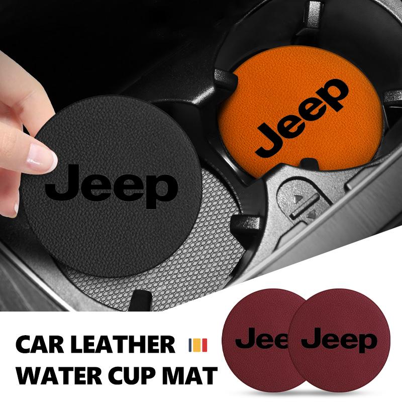 2pcs Car Water Cup Mat Suede Coaster Non Slip Pad Accsesories For Jeep Grand Cherokee Wrangler JK Renegade Gladiator Compass AKL1
