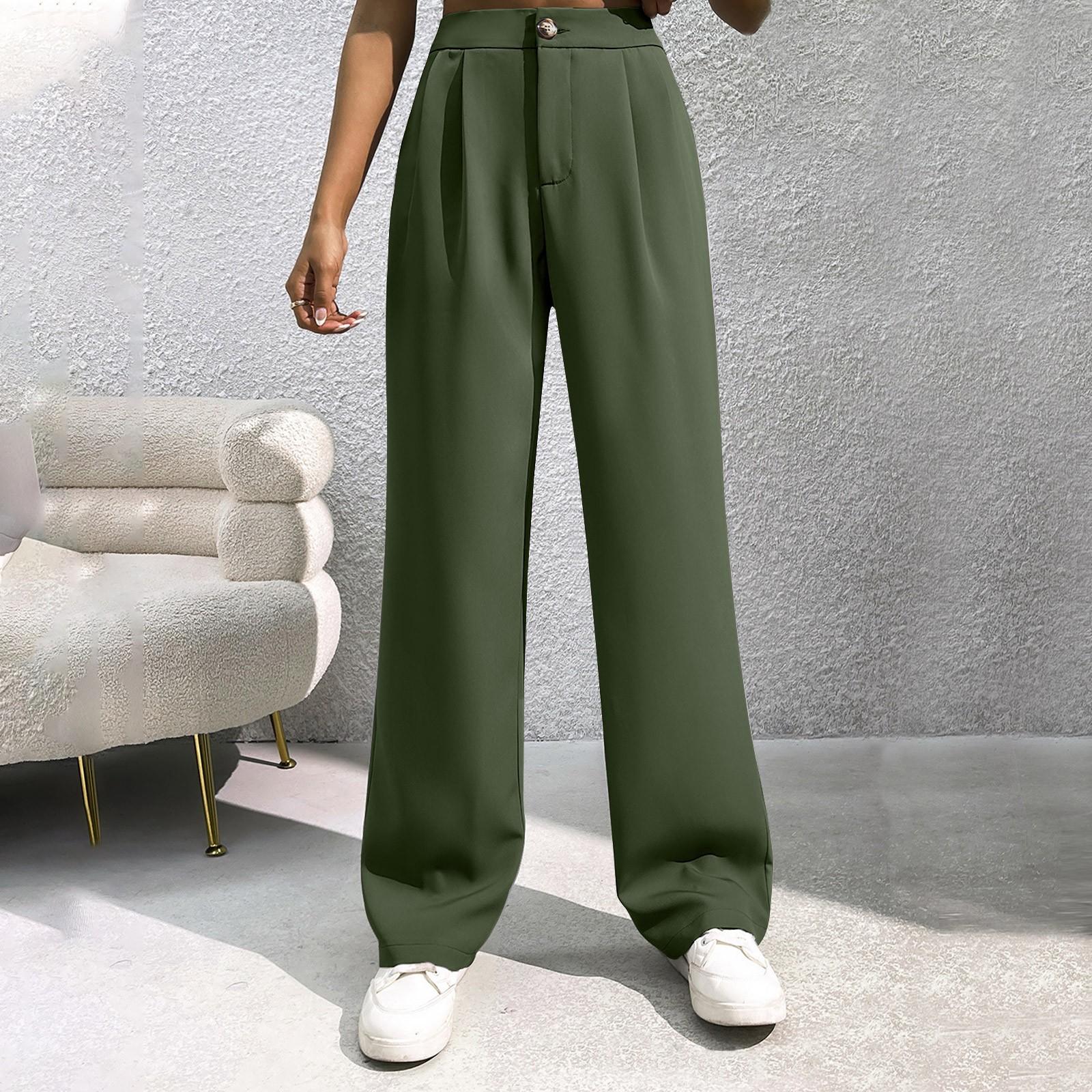 

Женский костюм, широкие брюки, женские, с высокой талией, свободные, прямые, утягивающие, повседневные, для уборки L армия зеленый