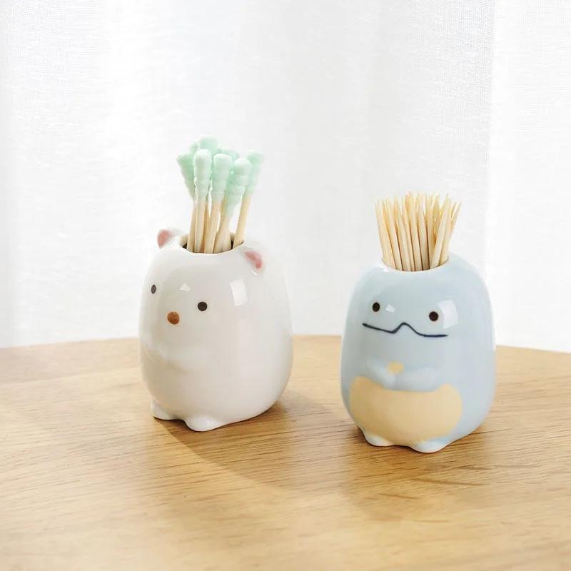 Ceramics Multi-Function Mini Cute Toothbrush Holder Creative Home Bathroom Storage Stand Makeup Pen Holder Ornament Decoration