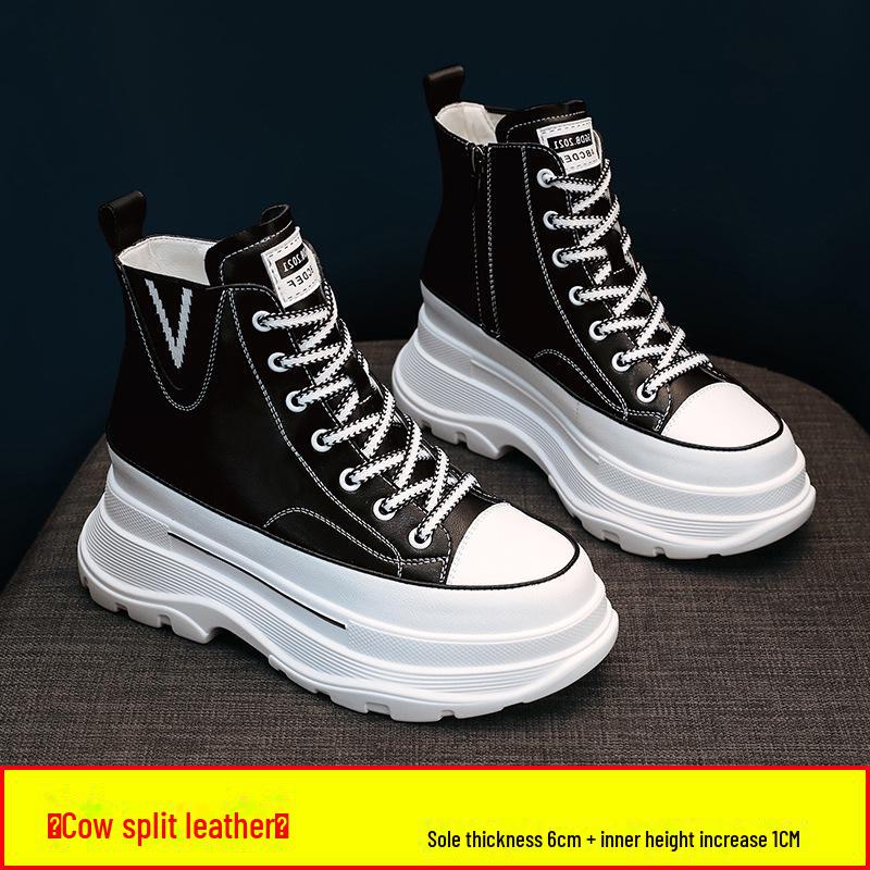 

Женская обувь на платформе весна 2025: Повседневные белые кроссовки на толстой подошве с застежкой-молнией, визуально увеличивающие рост 40 чёрный