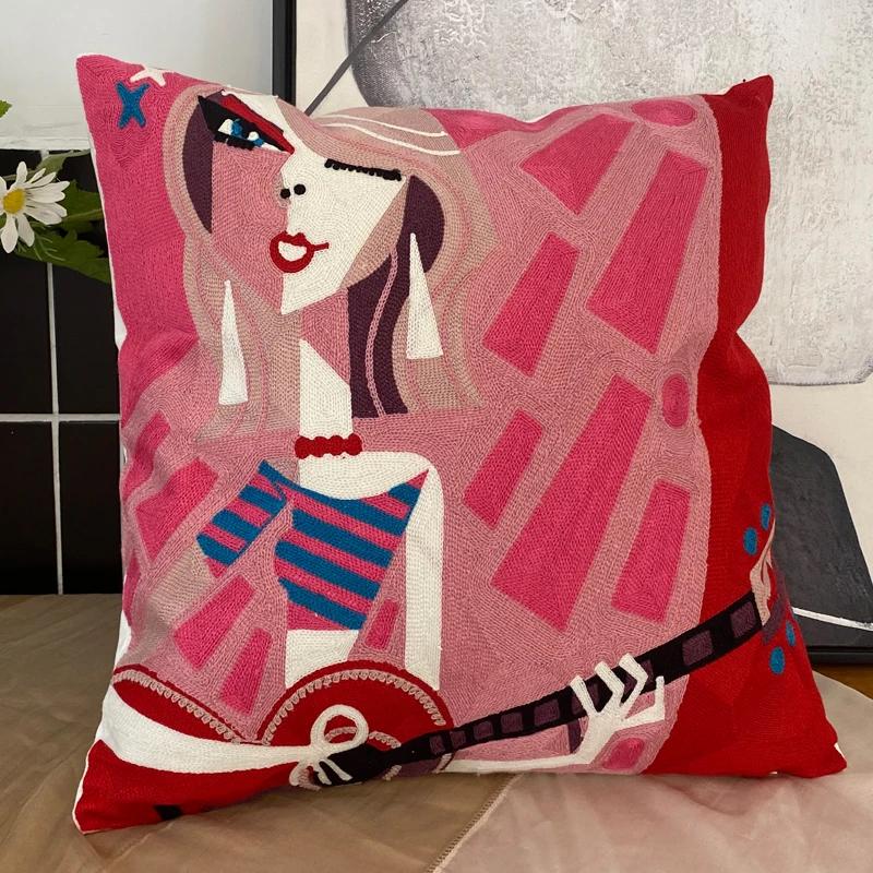 Stickerei Abstrakt Kissenbezug Baumwolle Kissenbezüge Picasso Dekorativ Überwurf Kissenbezüge für Sofa Wohnzimmer Heimdeko